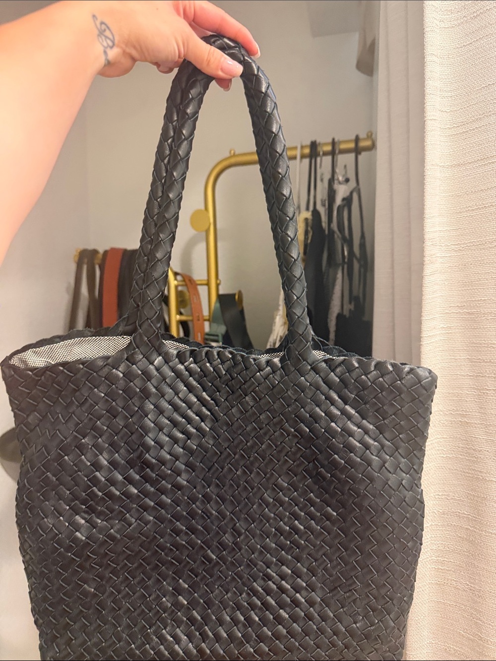 Milaner. Black Woven Tote Bag - real leather from Italy